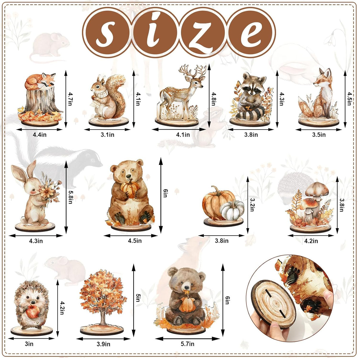 FYSUIMU woodland animal table centerpieces, 12 painted wooden signs standing in matching bases - view 18