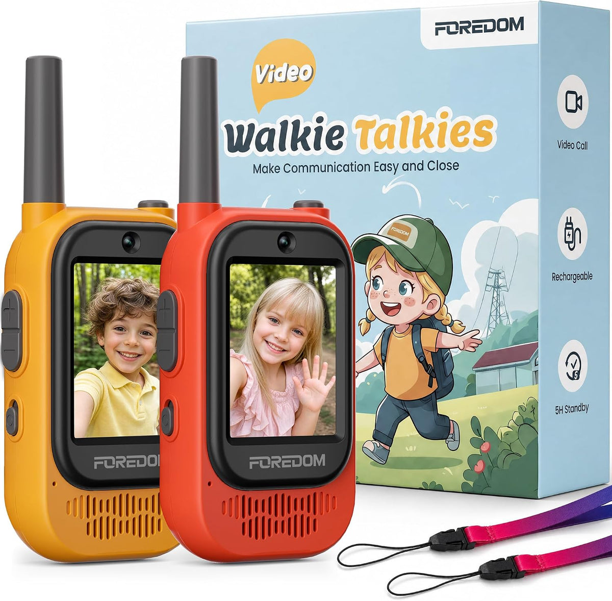 FOREDOM video walkie talkies for kids with HD screens, 2-pack
