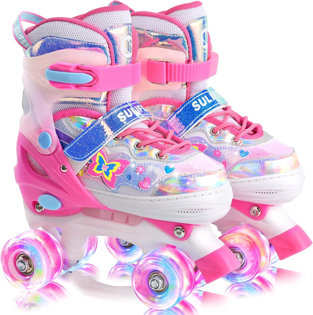 SULIFEEL Adjustable Kids Roller Skates, Light up Wheels – Fun for Kids & Family - F Butterfly Pink / Small - Little Kid