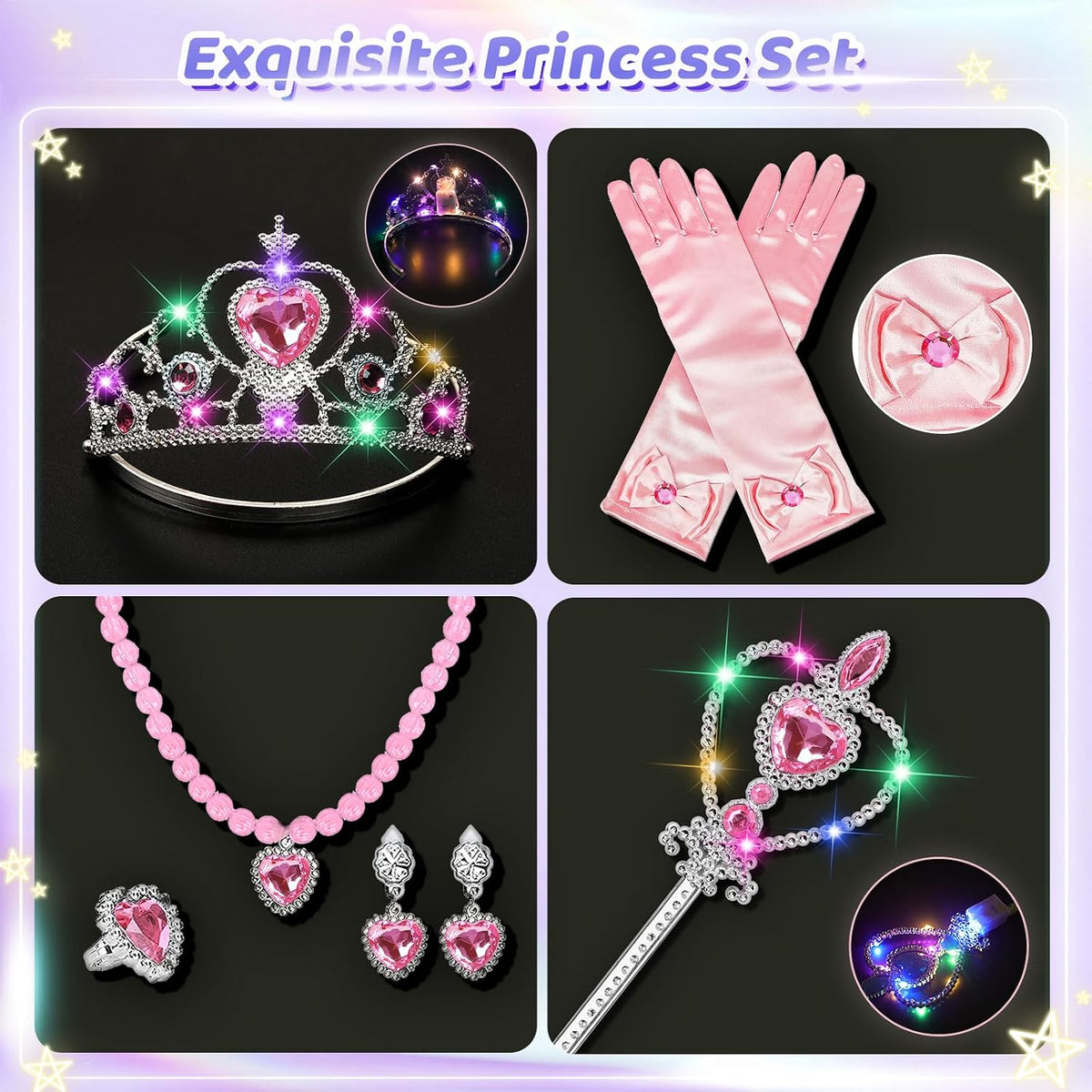 STOPKLAS 7-piece princess dress up set in pink with light-up tiara, wand and gloves - view 4