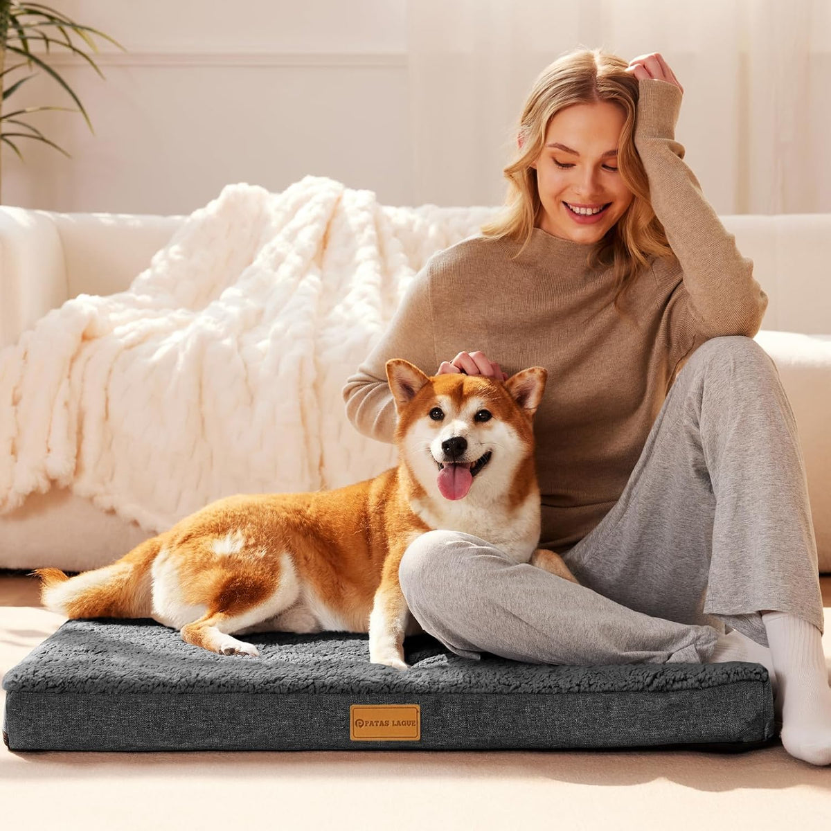 Patas Lague Orthopedic Large Dog Bed Washable Pet Sofa Mat 36''X24'' - 42"L x 28"W x 3.5"Th / Dark Grey - image 2