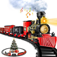 OleFun electric train set with steam locomotive, passenger, coal and freight cars on a circular track