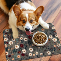 Patterned Cat & Dog Bowl Mat for Food and Water - Small (12" x 20") / Brown-flowers - image 2