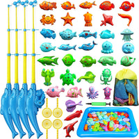 TOY Life Magnetic Fishing Game for Kids, Bathtub and Pool Toy - 4 Kids Fishing Pole With Inflatable Pool