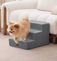 Made4Pets Dog Stairs for Small Dogs, Extra Wide Dog Steps for Bed Couch Sofa and Chair, 35D Foam Pet Steps for Small Dogs and Cats, Non-Slip Bottom Pet Stairs, Grey, 3 Steps