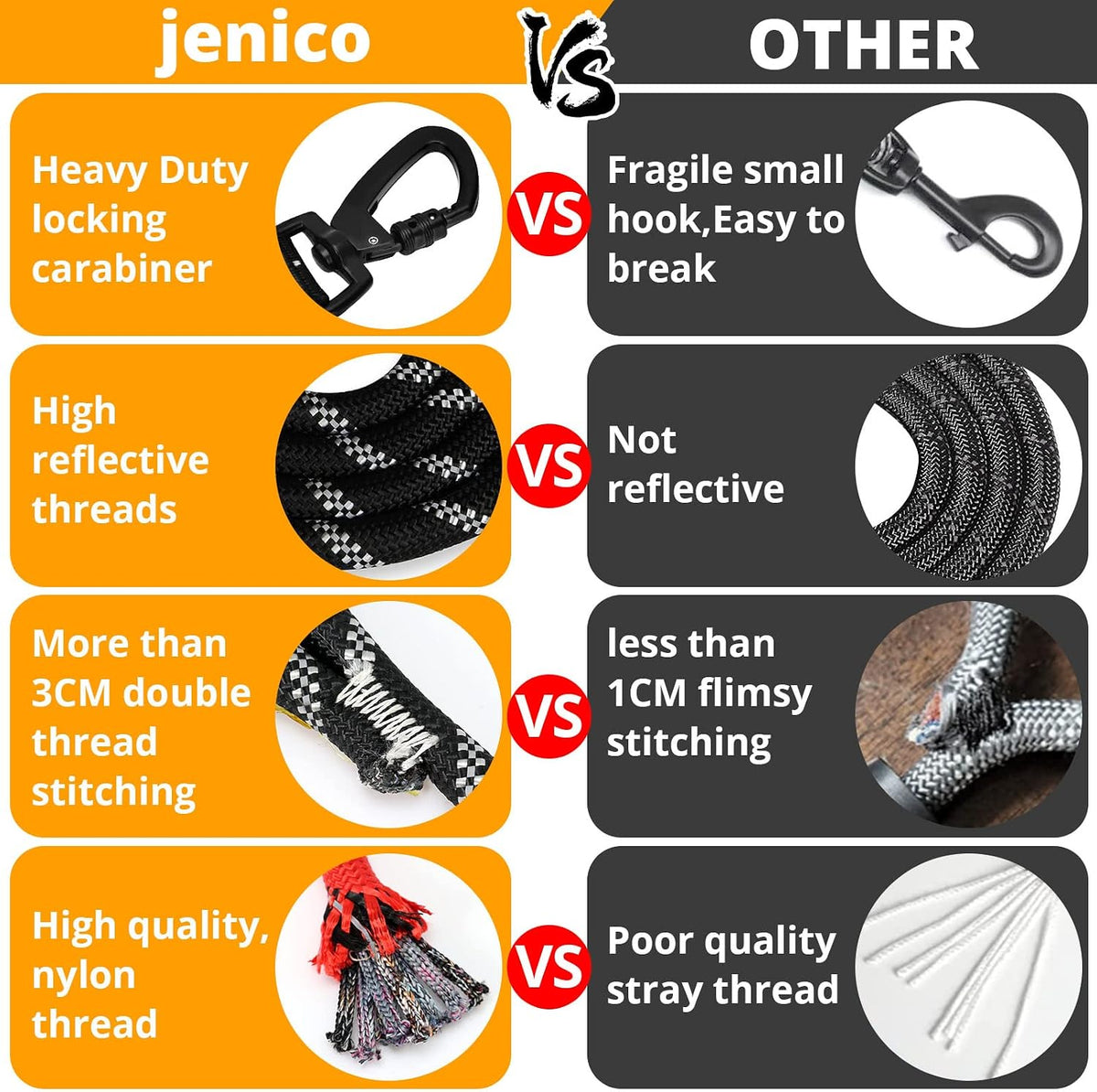 Long Dog Leash 15 FT: Heavy Duty Rope Leashes for Dogs Training - orange black / 10ft*1/3'' - image 2