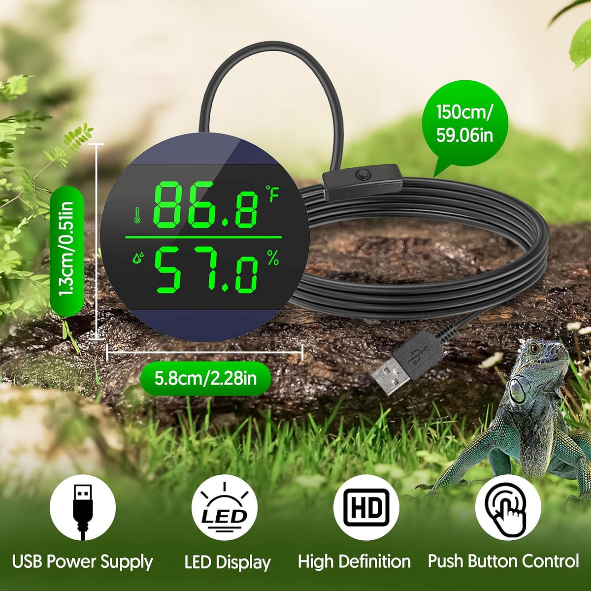 Reptile Thermometer and Humidity Gauge, Digital Display - Blue - 2 Pack - image 3