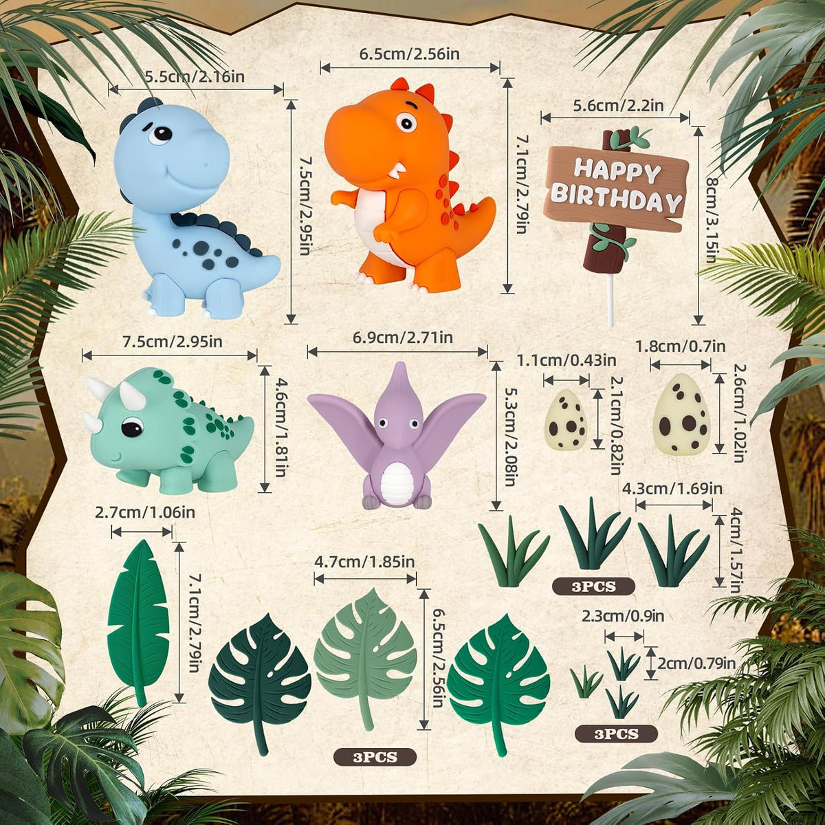 19pcs Safari Animal Cake Topper - Dinosaur Style - image 2