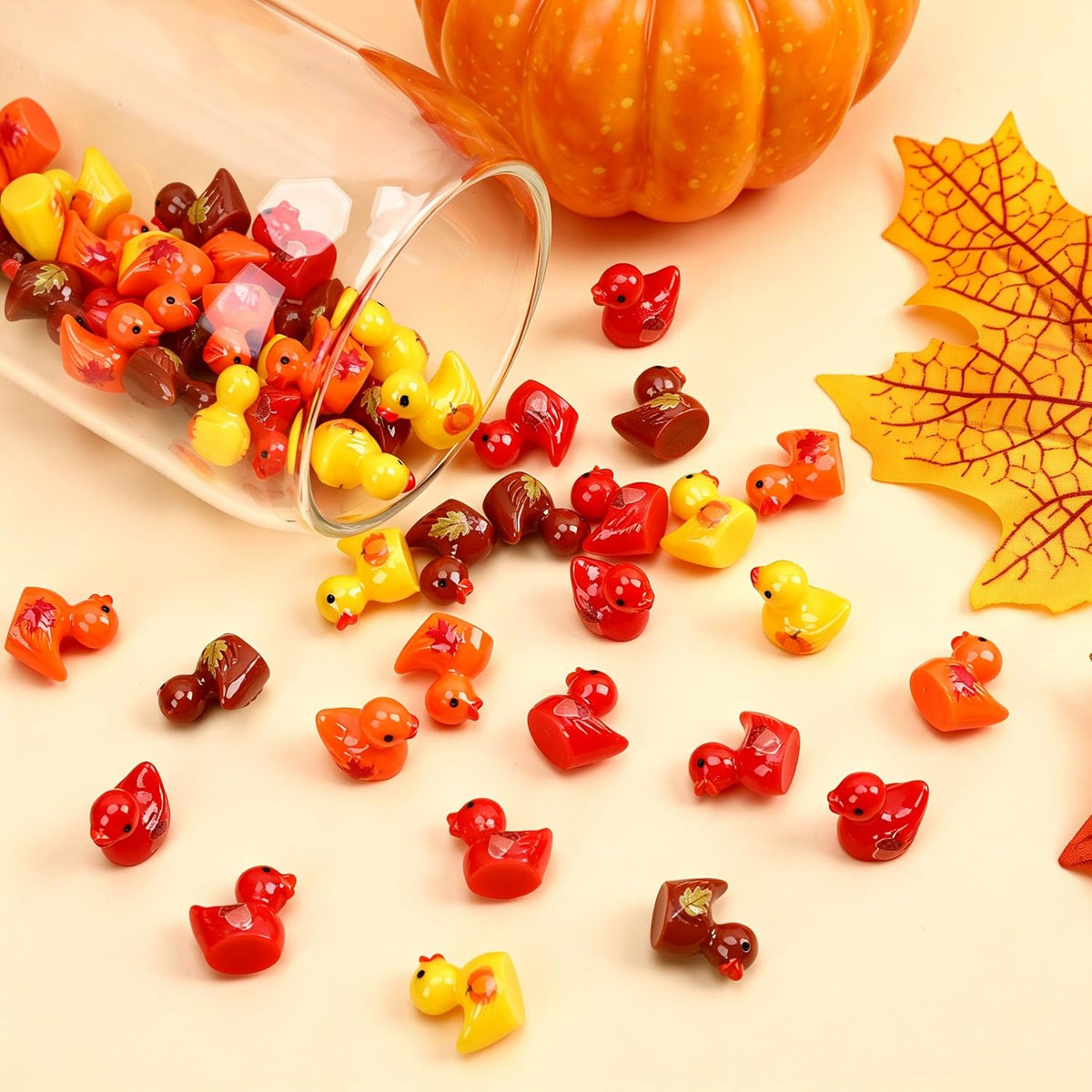 JUNEBRUSHS 50 Pcs Mini Pumpkins Fake Pumpkins Artificial Pumpkins - Autumn Duck Style - image 2