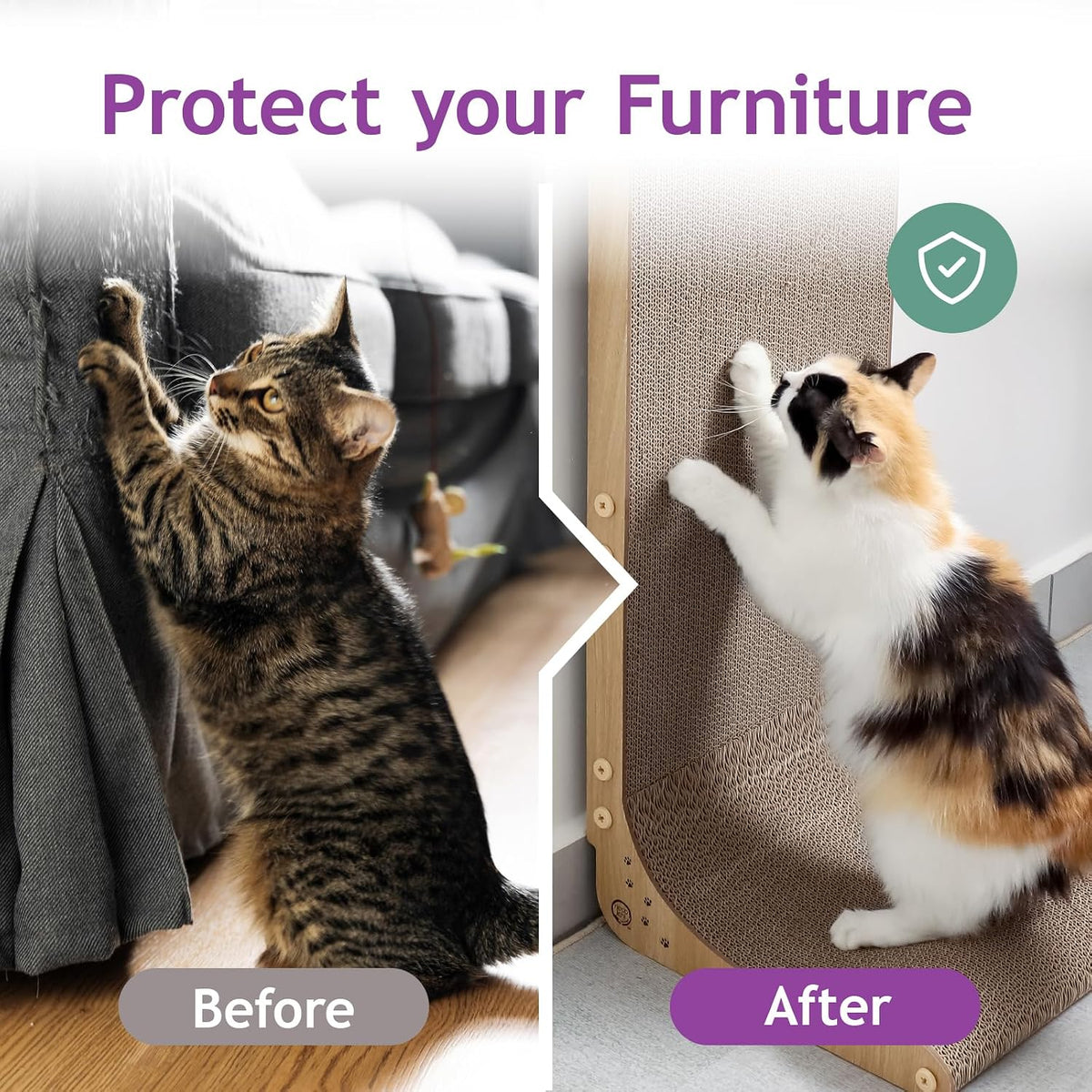 Necoichi Cardboard Cat Scratcher Wall for Indoor Cats - Large 33.5" / Wall(Oak) - image 2