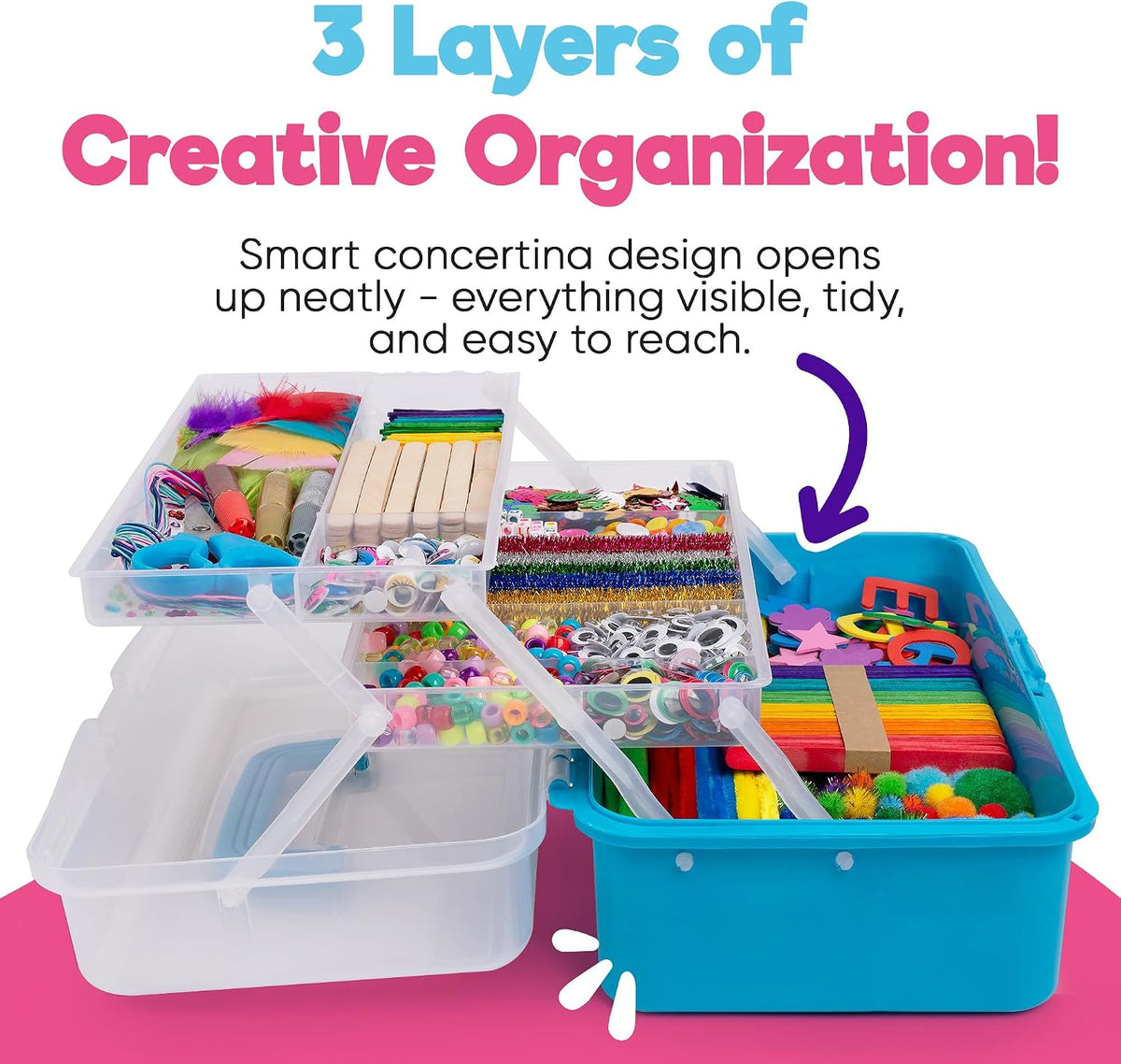 Blue Squid Arts & Crafts Box- 2800+ pcs Deluxe Craft Supplies Box - Craft Box Blue - image 2