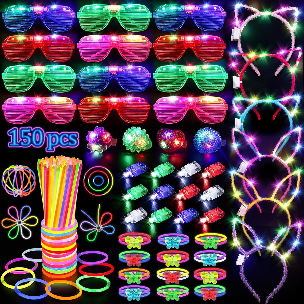 TSDATOWR 150Pcs Glow in the Dark Party Supplies for Kids and Adults – Fun for Kids & Family