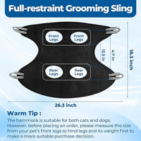 Pet Grooming Hammock for Cats & Dogs, Breathable Mesh Dog Hanging Harness for Nail Trimming, Grooming, Bathing Includes S Hooks, Comfortable Dog Grooming Harness (Black)