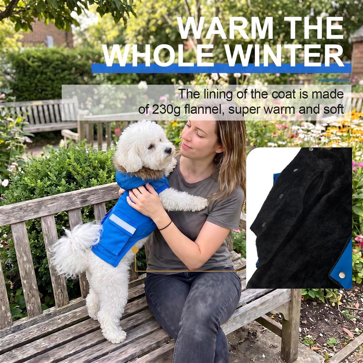 Small Dog Coats, Waterproof - L(Chest 21.6") / Blue - image 2