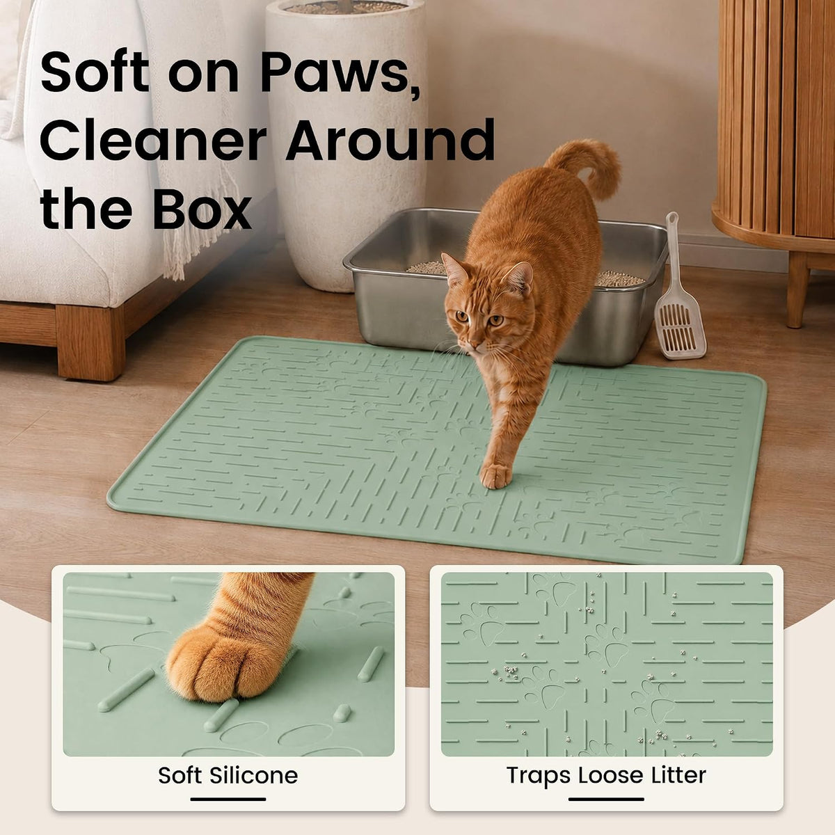 OHMO Large Cat Litter Mat - Sage Green / 23.5x16" - image 3