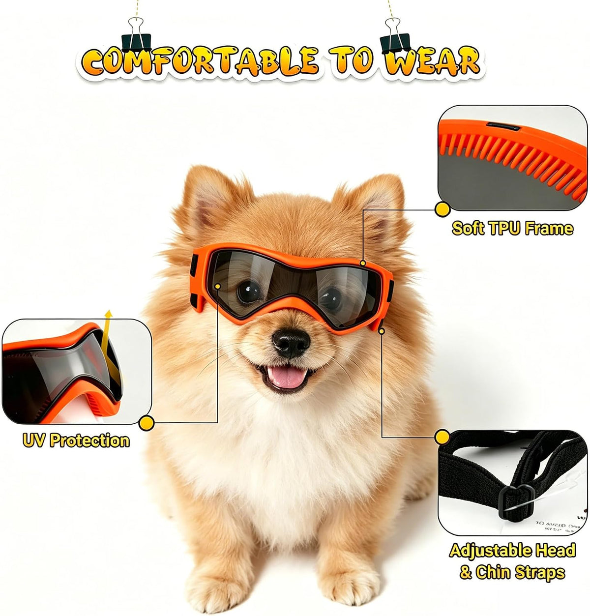 Dog Goggles Small Breed, Dog Sunglasses UV Protection Puppy Eyewear for Small Pet Outdoor Riding - X-Small / Orange - image 3