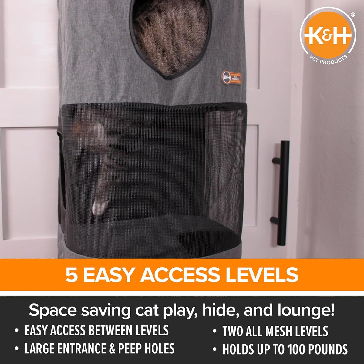 K&H Door Cat Tree, Hangin Condo 5 Level Mounted, Gray - 5 Story Condo High Rise - image 3