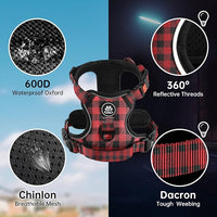NESTROAD No Pull Dog Harness with Leash, Reflective No Choke Pet Vest Harness,Adjustable Soft Padded Dog Harness with Easy Control Handle for Medium Dogs(Checkered Red,Medium)
