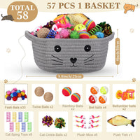 Zopeal 58 Pcs Cat Toy Set with Storage Basket Indoor, Grey - Gray / 9.8 Inch - image 2