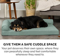 Furhaven Cooling Gel Dog Bed for Medium/Small Dogs w/ Removable Bolsters & Washable Cover, For Dogs Up to 35 lbs - Pinsonic Quilted Paw L Shaped Chaise - Iceberg Green, Medium