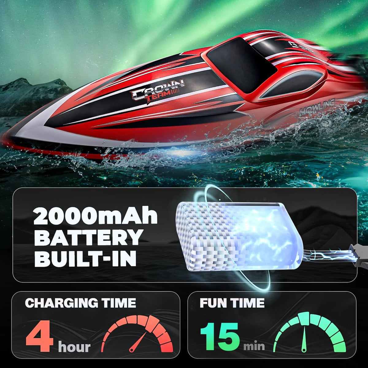BEZGAR HJ818PRO 16 inch brushless RC boat with LED lights - view 3