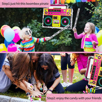 Waenerec boombox pinata with stick and blindfold, colorful radio shape with sequins - view 31