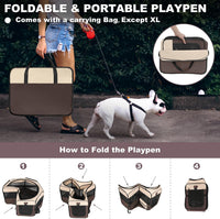 Aivituvin Dog Playpen, Foldable Pet Play Pens with Carrying Bag for Cat, Puppies, Rabbits, Portable - M / Brown - image 3