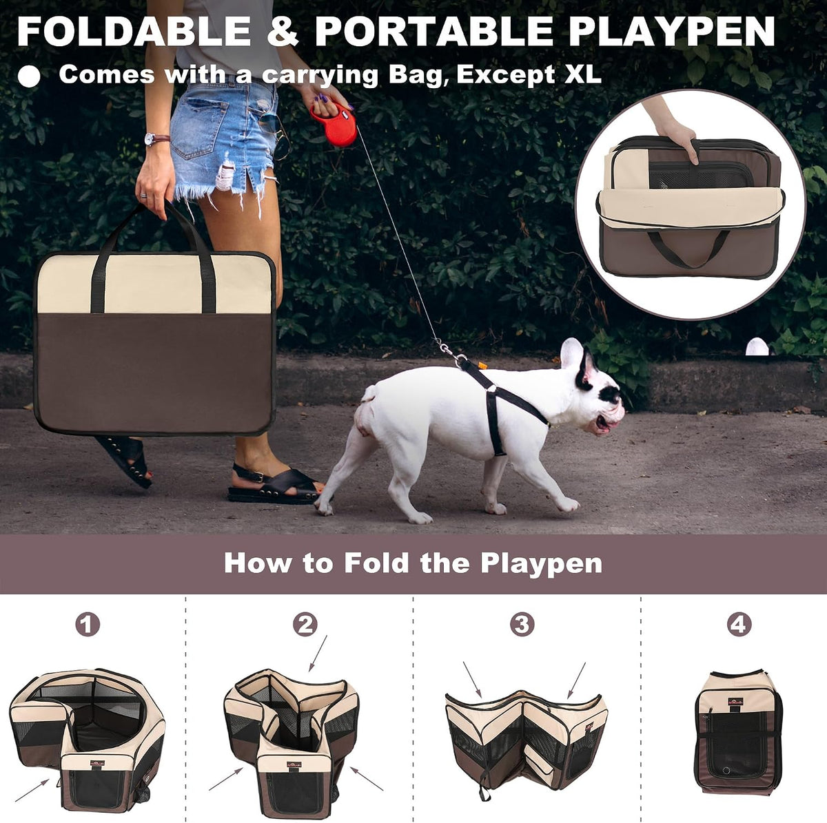 Aivituvin Dog Playpen, Foldable Pet Play Pens with Carrying Bag for Cat, Puppies, Rabbits, Portable - M / Brown - image 3