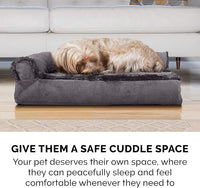 Furhaven Cooling Gel Dog Bed for Large/Medium Dogs w/ Removable Bolsters & Washable Cover, For Dogs Up to 55 lbs - Plush & Velvet L Shaped Chaise - Platinum Gray, Large
