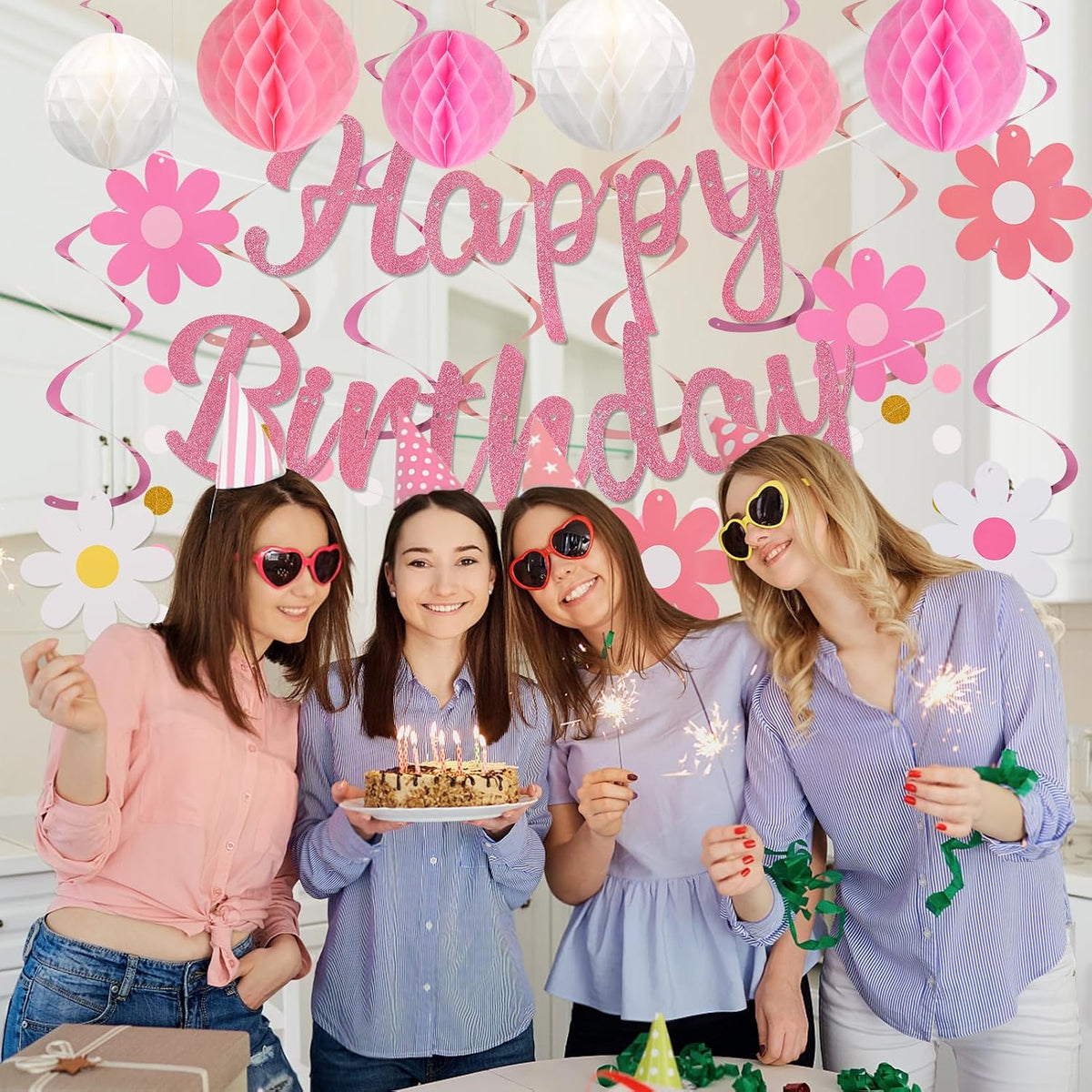 YEOCU Birthday Decorations - Pink / Flower - image 4