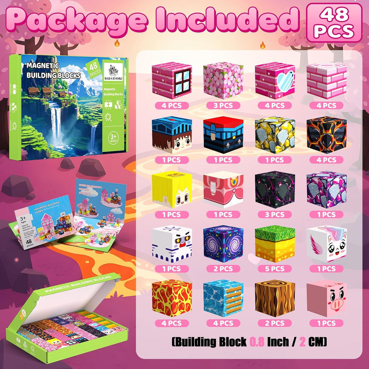 SSAWER 48 piece magnetic blocks travel set with colorful building cubes - view 20