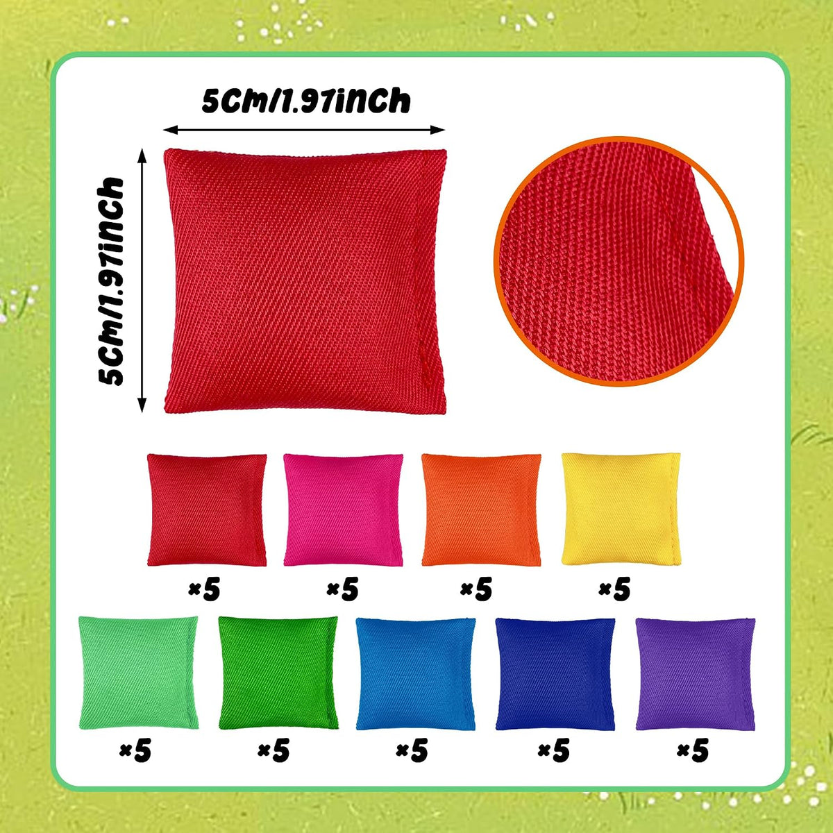 XIPEGPA nylon bean bags for tossing games in red, yellow, blue, green and purple - view 2