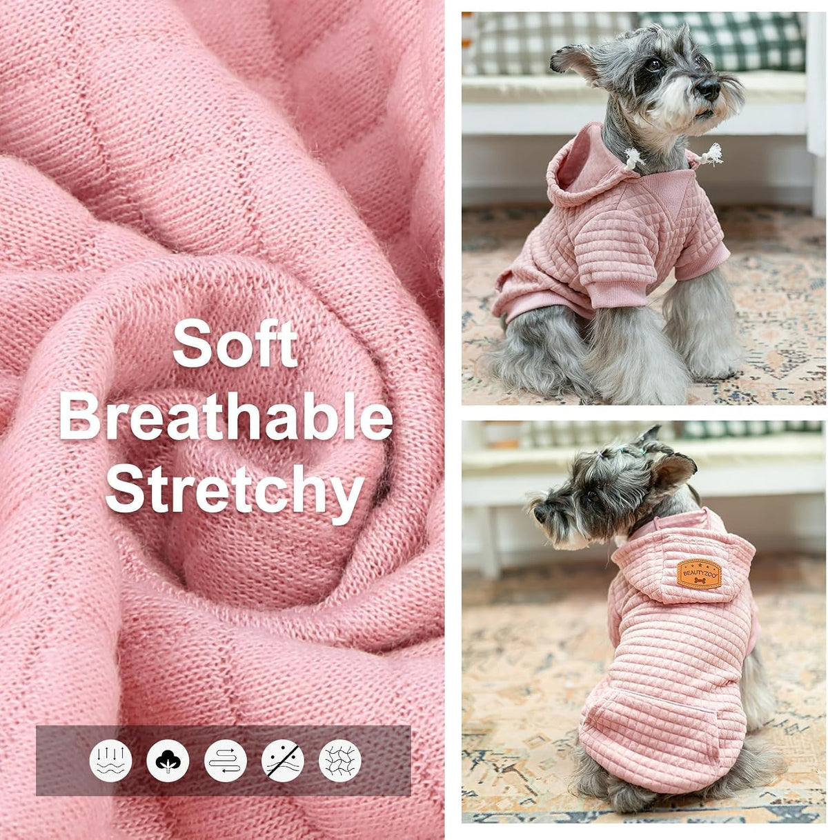 Small Dog Hoodie,Warm Winter Dog Sweater with Pocket & Leash Hole – Essentials for Dogs - Pink / M (Back: 16",Chest: 22", Neck: 13") - image 4