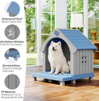Dog House Outdoor, Plastic Small Dog House-Weatherproof Design with Air Vents & Elevated Floor - Blue / 32.95" L x 31.5" W x 37.88" H - image 3
