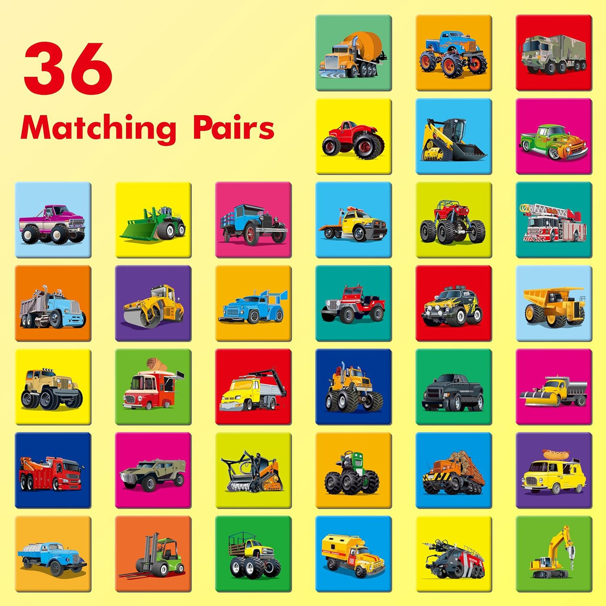 Hebayy 72 PCS Memory Matching Game - Truck - image 4