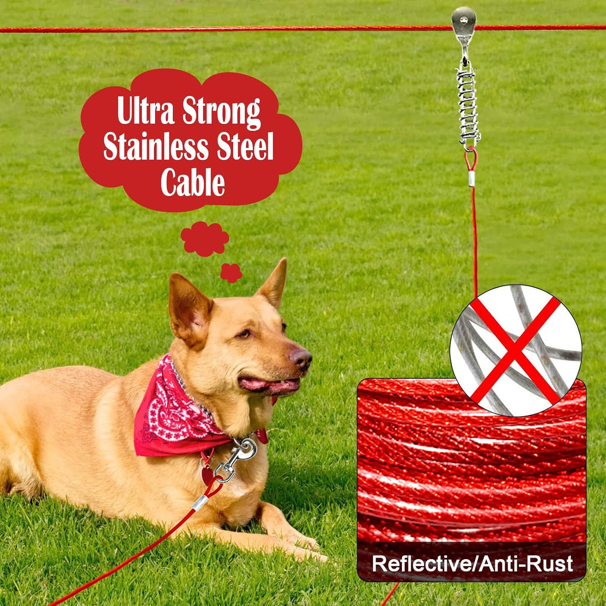 Dog Runner for Yard, Outdoor Dog Run - Red / 100FT+15FT - image 2