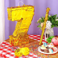 Sratte gold foil number piñata set with gold blindfold, piñata stick and bag of confetti - view 19