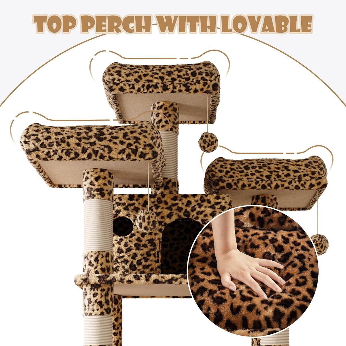 SHA CERLIN 68 Inches Multi-Level Large Cat Tree for Large Kitties/Big - 81in / Leopard Print - image 4