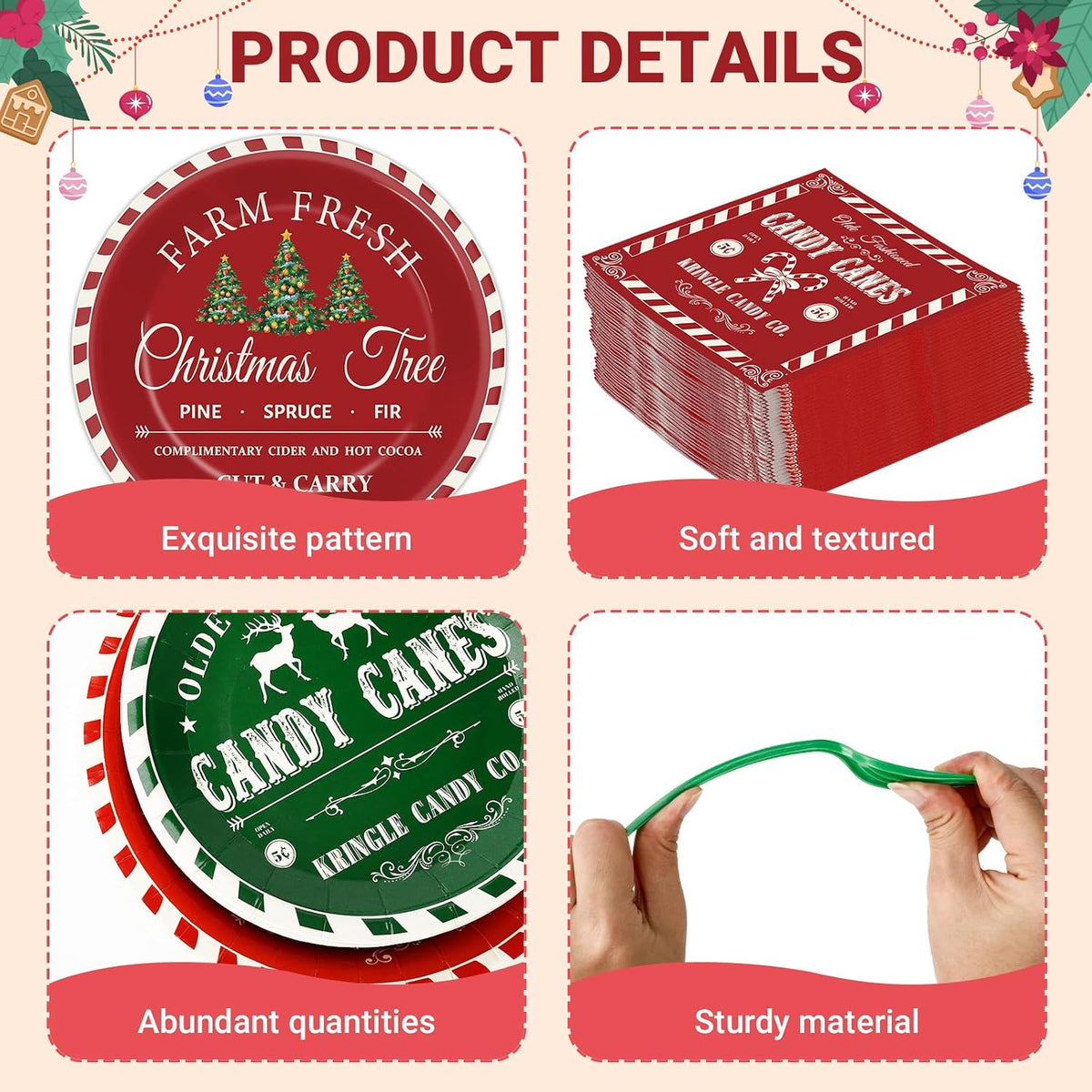 GOLDGAO Christmas paper plates and napkins with buffalo plaid border and snowman print - view 7