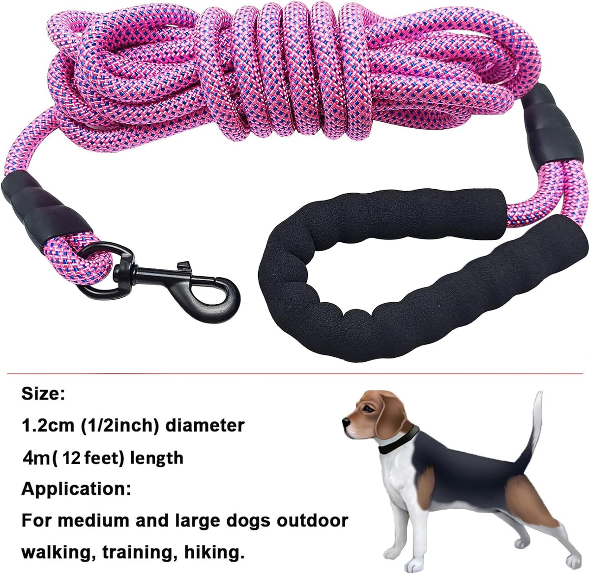 MayPaw Rope Dog Leash, Thick Leash for Medium Large Dogs - pink-blue dot / 1/2" * 12' - image 4