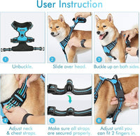 rabbitgoo Dog Harness No Pull with 2 Leash Clips, Adjustable Soft Padded, Reflective Oxford No Choke Pet Vest with Easy Control Handle for Large Dogs, Blue, XL