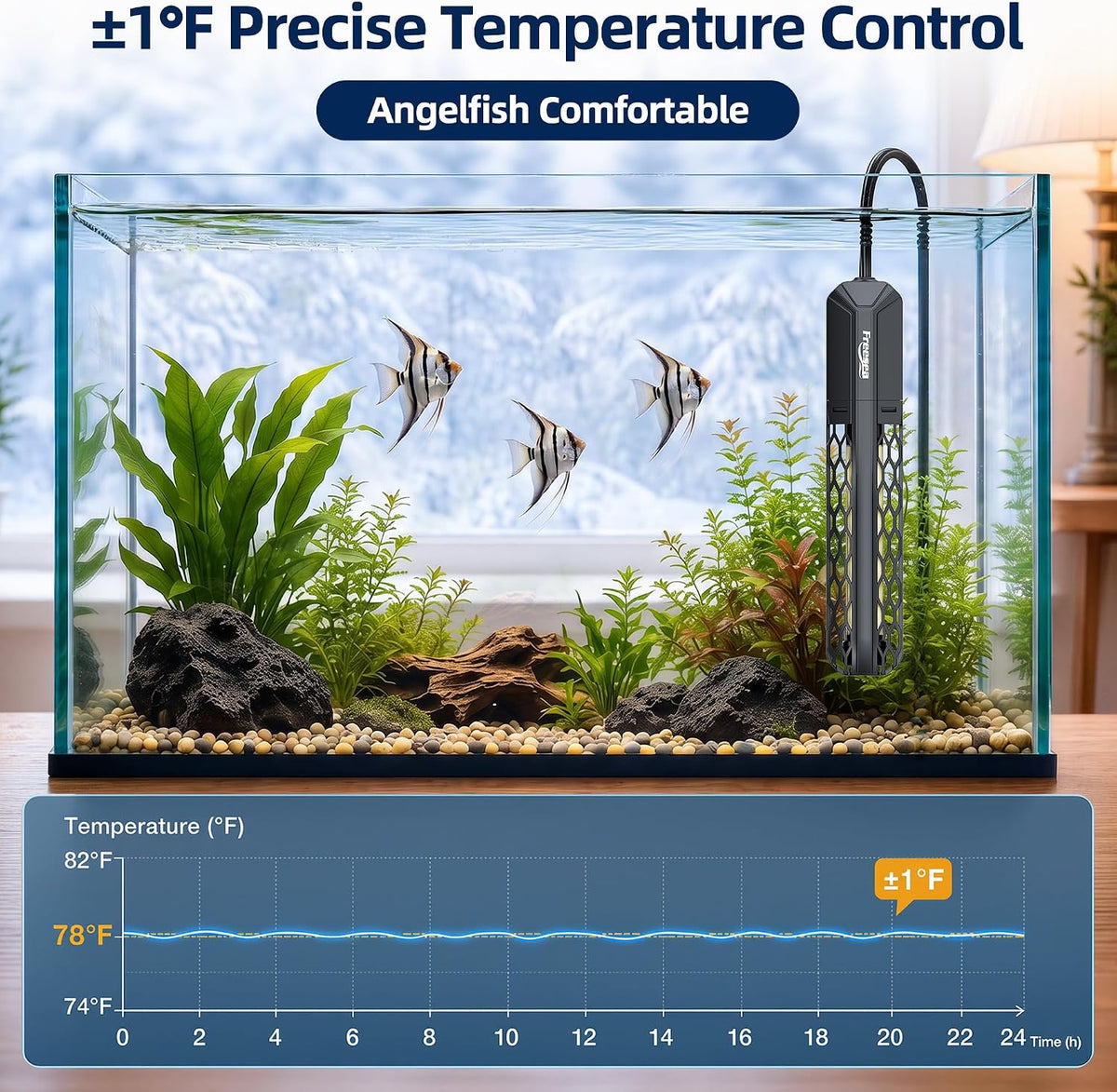 FREESEA Adjustable Aquarium Heater 20-50Gal: 200W 64-95°F Precise - 500W(75-120gallon) - image 4