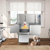 YITAHOME 50in Dog Bathing Station, Professional Stainless Steel 304 Dog Bathtub, Pet Grooming Tub w/Left Ramp, Floor Grate, Faucet, Pet Washing Station for Large, Medium, Small Pets, Indoor, Outdoor