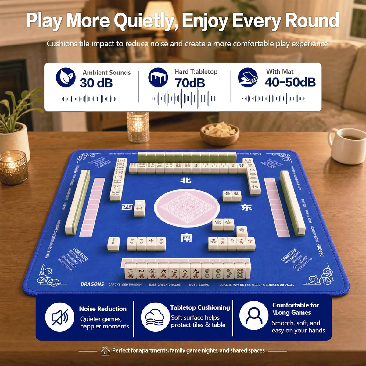 2F22E Mahjong Mat for Table 32.4" x 32.4" - Mjd-02-blue - image 3