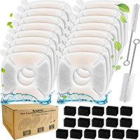 34 Pcs Cat Water Fountain Filters Replacement Compatible with VEKEN - 16 Filters+16 Sponges+2 Brushes