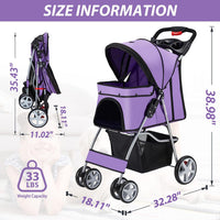 Unisakey Foldable 4-Wheel Pet Stroller for Dogs Cats 10-33lbs - Purple - image 3