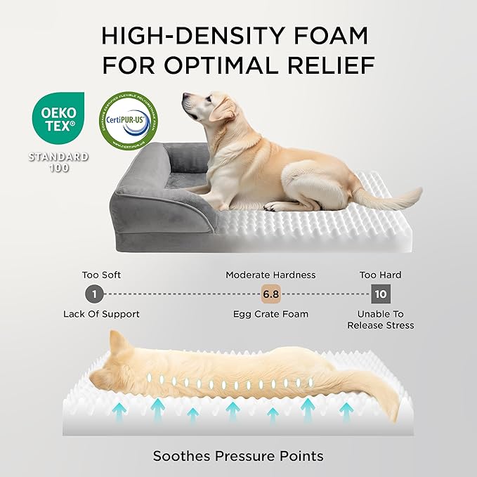 Bedsure L Plus Orthopedic Dog Bed for Large Dogs - Washable Dog Cat Bed Waterproof, L Plus Big Comfort Dogs Couch Sofa with Washable Removable Cover, Pet Bed with Nonskid Bottom, Grey, 38"