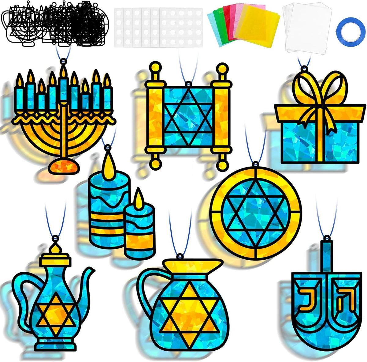 QOUBAI 32 Sets Halloween Bats Suncatchers Craft Kit DIY Window - Hanukkah
