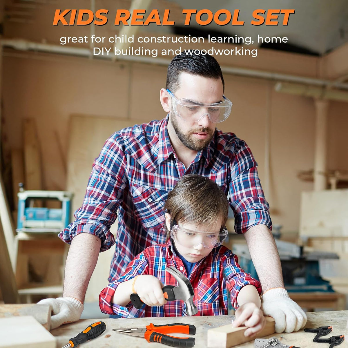 INCLY 24 PCS Kids Real Tool Set with Tool Bag - Orange - image 4
