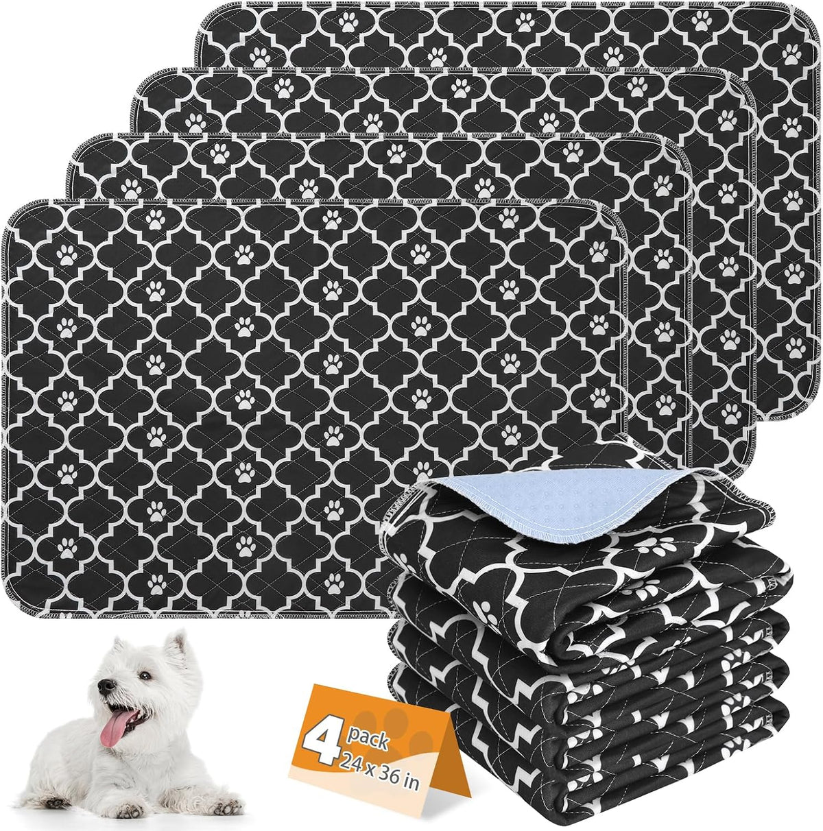 Washable Pee Pads for Dogs, Nonslip and Leak-Proof Dog Pee Pads - Clover Black / 24" x 36" (4 Pack)